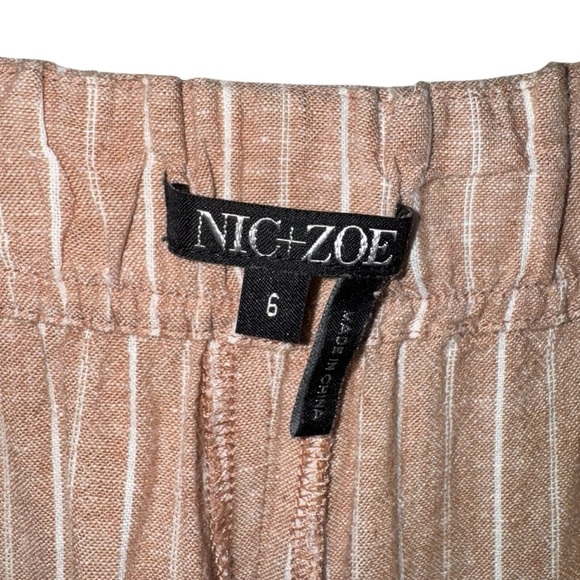 NIC+ZOE Linen-Blend Central Park Wide Leg Ankle Pant Casual Tan White Striped 6 - Picture 6 of 9